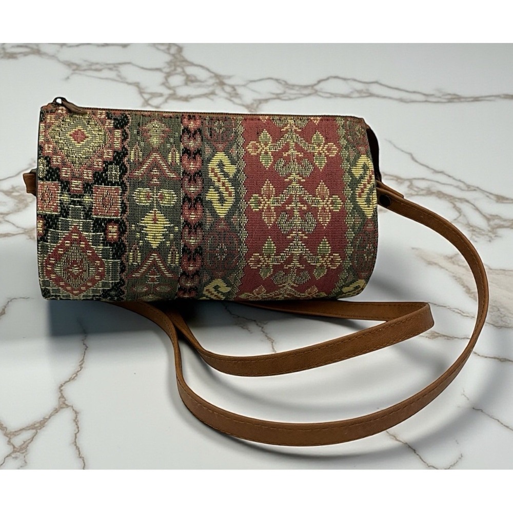 Vintage  Tapestry Barrel Shaped Crossbody Bag Grandma Core 90's